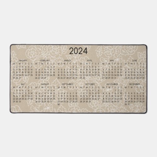 2024 Calendar Floral Lace Kraft Photo Image  Desk Mat