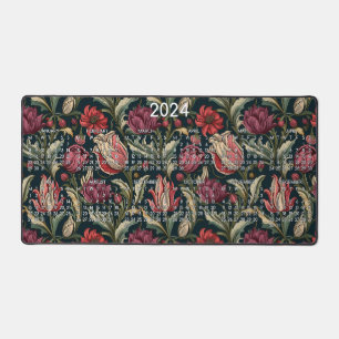 2024 Calendar Flowers Floral Background Pattern Desk Mat