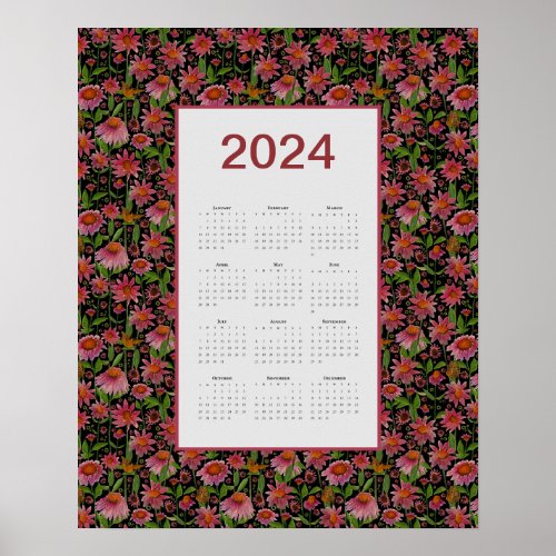 2024 Calendar Full Year Cone Flowers Poster