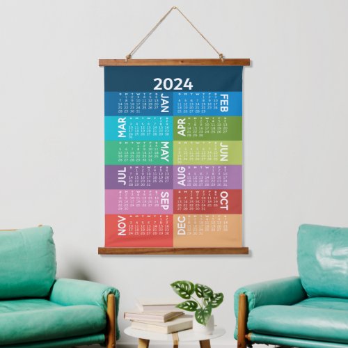 2024 Calendar _ full year _ funky colorful months Hanging Tapestry