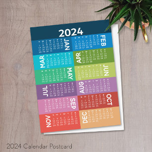 2024 Calendar - full year - funky colorful months Postcard
