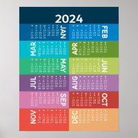 Piano Keyboard 2024 Calendar Poster, Zazzle