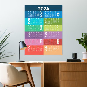 2024 Calendar - full year - funky colorful months Wall Decal