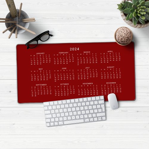2024 Calendar Full Year Modern Classic Red Desk Mat