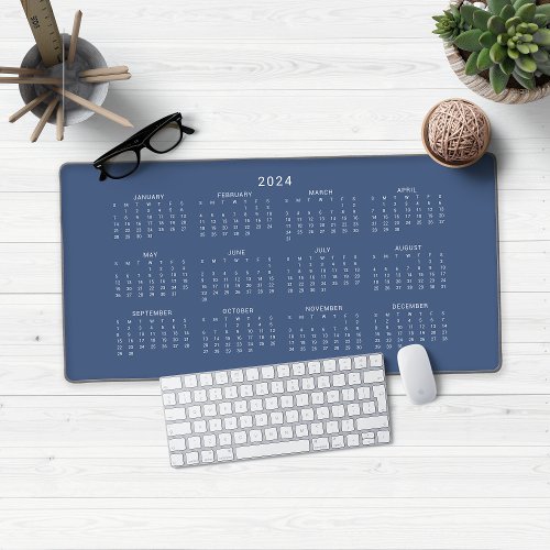 2024 Calendar Full Year Modern Dusty Blue Desk Mat