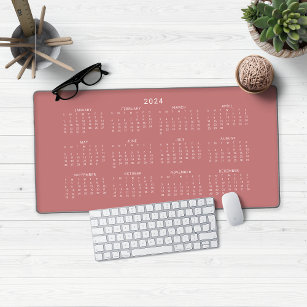 2024 Calendar Full Year Modern Dusty Rose Desk Mat
