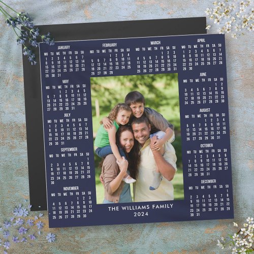 2024 Calendar Full Year Photo Navy Blue Magnet