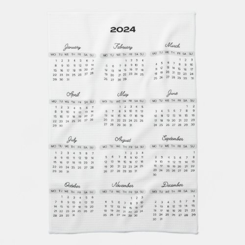2024 Calendar Full year view  Kitchen Towel