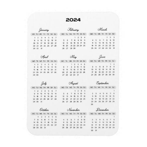 2024 Calendar Full year view mini Magnet