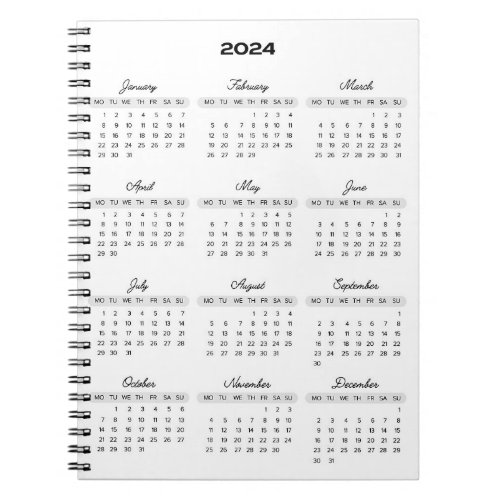 2024 Calendar Full year view  Notebook