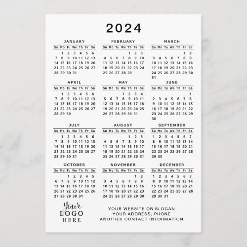 2024 Calendar Full Year White Black Minimal Program