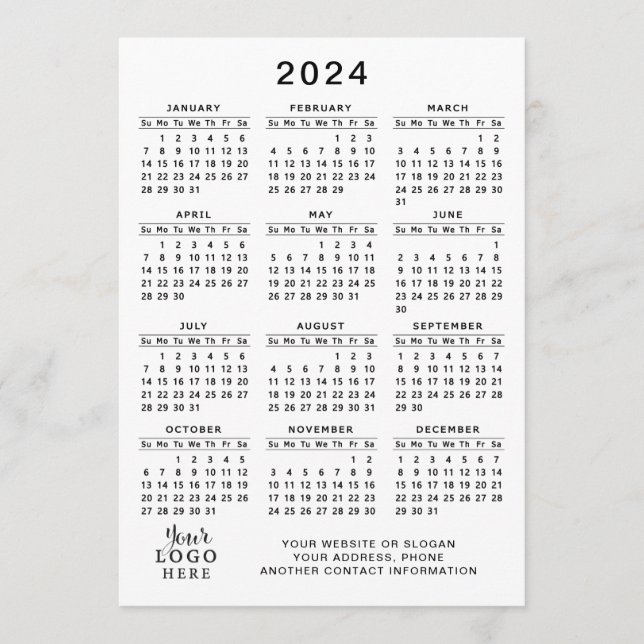 2024 Calendar Full Year White Black Minimal Program (Front)