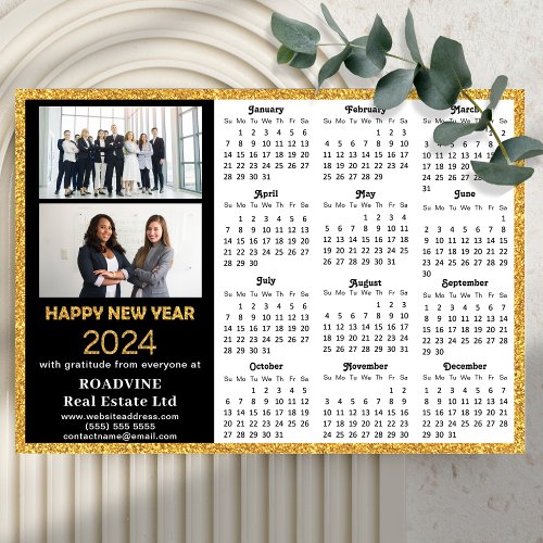 2024 Calendar Gold Black Business 2 Photo Magnetic