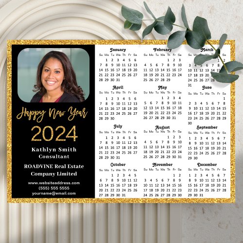2024 Calendar Gold Black Business Photo Magnetic