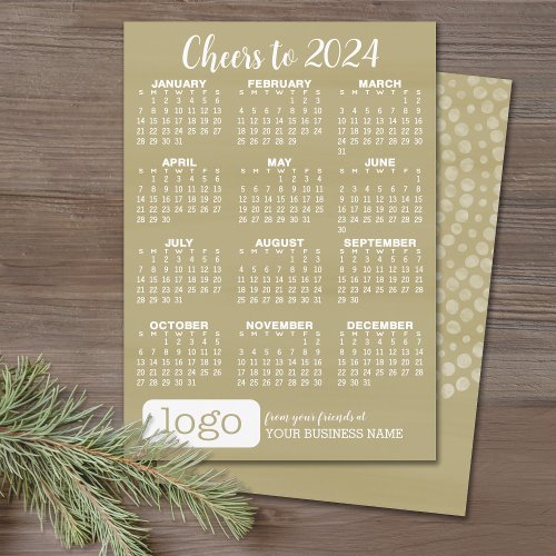 2024 Calendar Gold Dots with Business Logo Holiday Card
