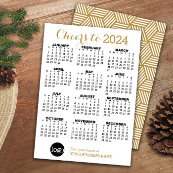 2024 Calendar Gold White Business Logo Holiday Card by BusinessStationery at Zazzle