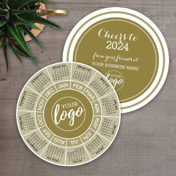 2024 Calendar Gold White Business Logo Holiday Card by BusinessStationery at Zazzle