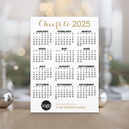 2024 Calendar Gold White Business Logo Holiday Card