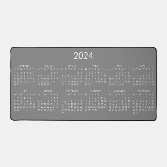 2024 Calendar Gray Grey Color Background Desk Mat (Front)