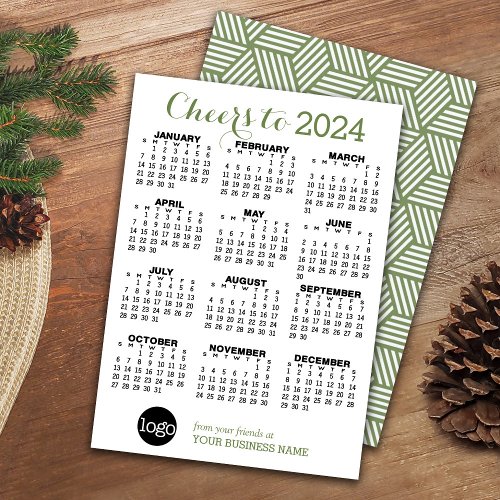 2024 Calendar Green White Business _ Holiday Card