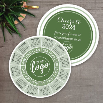 2024 Calendar Green White Business Logo Holiday Card by BusinessStationery at Zazzle
