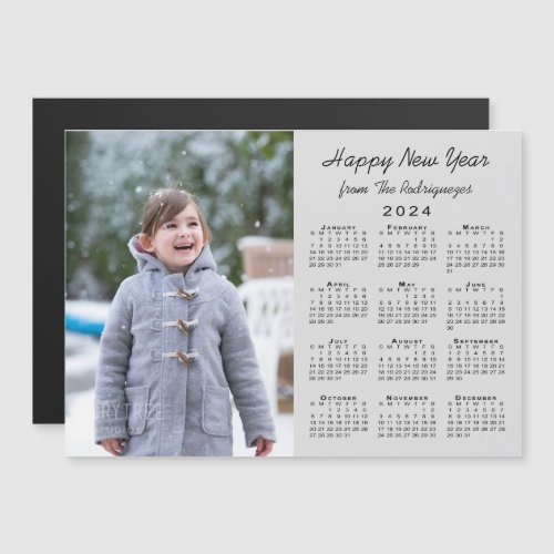 2024 Calendar Happy New Year Photo Gray Magnet
