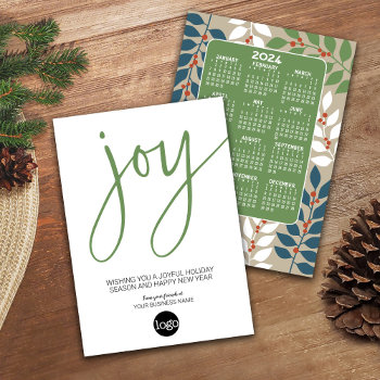 2024 Calendar Joy Pastel Blue Green Business Logo Holiday Card by BusinessStationery at Zazzle