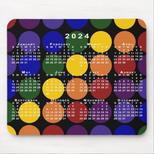 2024 Calendar LGBTQ Rainbow Polka Dots on Black Mouse Pad