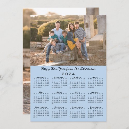 2024 Calendar Light Blue 2 Photos Happy New Year Holiday Card