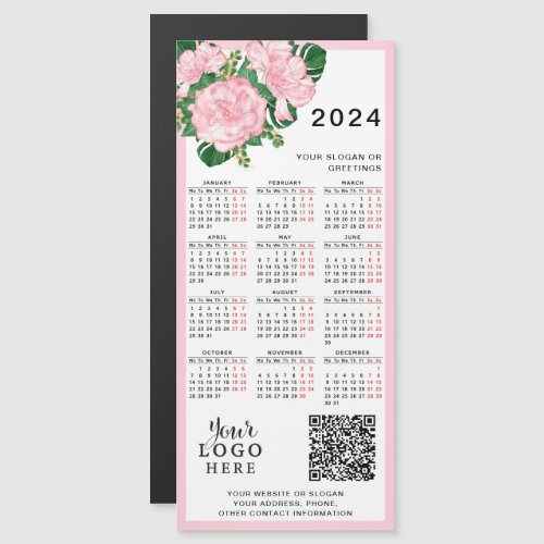 2024 Calendar Logo QR Code Pink White Floral
