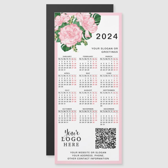 2024 Calendar Logo QR Code Pink White Floral (Front/Back)