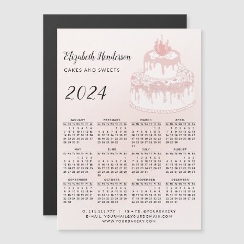 2024 Calendar Magnet Business Bakery Pastry Pink