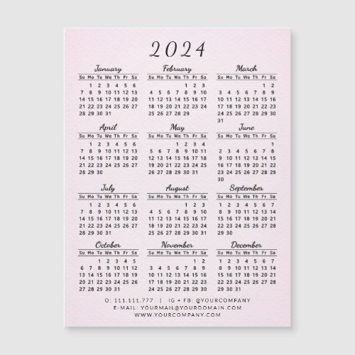 2024 Calendar Magnet Business Promo Blush Pink