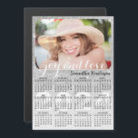 2024 Calendar Magnet Custom Photo Silver Glitter<br><div class="desc">This personalized 2024 magnetic calendar features name and photo templates, Joy and Love saying and girly silver gray faux glittered design. Click "Personalize this template" and upload your photo there to get the result with the same stylish frame-look edges around the picture. It's a cute practical gift idea for Christmas,...</div>
