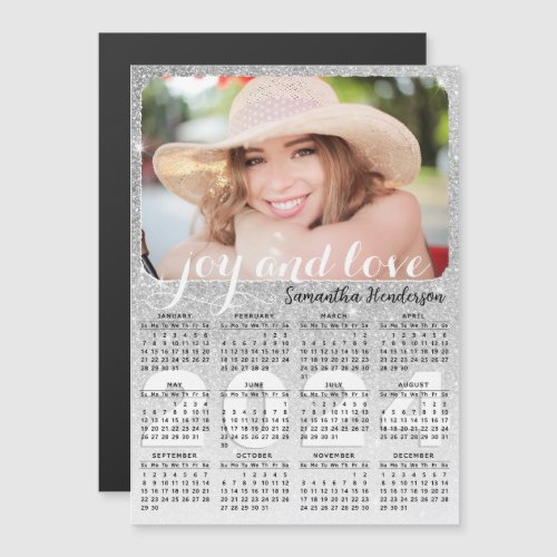 2024 Calendar Magnet Custom Photo Silver Glitter