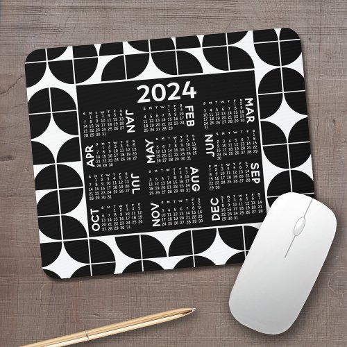 2024 Calendar _ mcm half moon _ black and white Mouse Pad