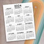 2024 Calendar Mini Full Year View Flat Sheet Paper<br><div class="desc">A basic 2024 calendar in black and white. A standard look for your home office or school locker. A simple full year at a glance calendar to use all year long.</div>