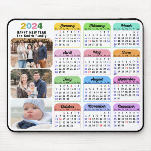 2024 Calendar Minimalist 3 Family Photo Colorful Mouse Pad