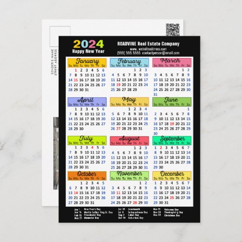 2024 Calendar Modern Black Business Photo Colorful Holiday Postcard