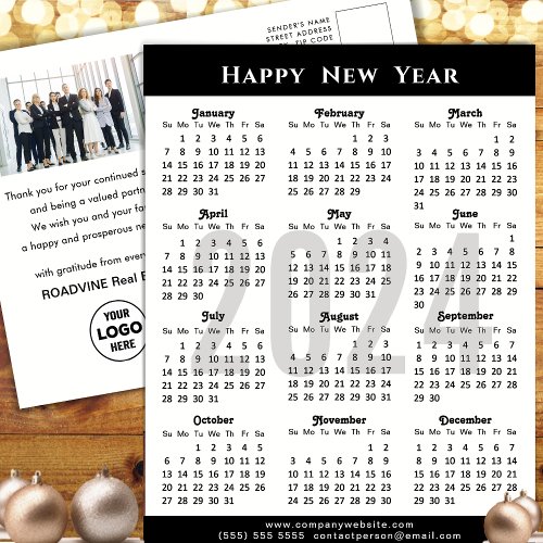 2024 Calendar Modern Black Business Photo Simple Holiday Postcard