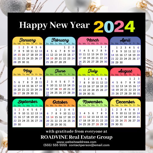 2024 Calendar Modern Black Corporate Magnetic Card