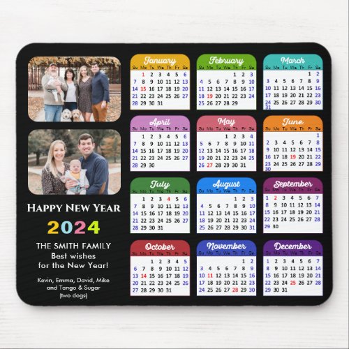 2024 Calendar Modern Black Family 2 Photo Colorful Mouse Pad