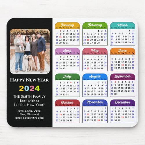 2024 Calendar Modern Black Family Photo Colorful Mouse Pad