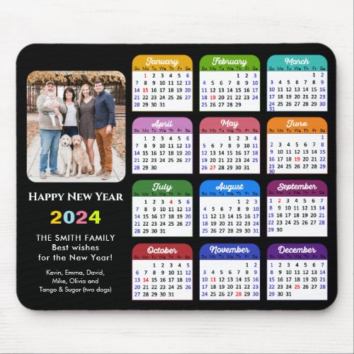 2024 Calendar Modern Black Family Photo Colorful  Mouse Pad