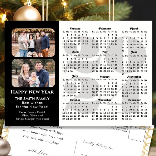 2024 Calendar Modern Black Family Photo Minimalist Holiday Postcard