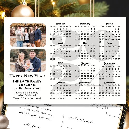 2024 Calendar Modern Black Family Photo Minimalist Holiday Postcard