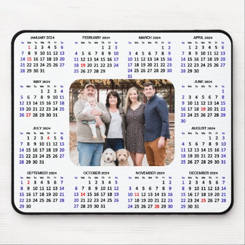 2024 Calendar Modern Black Family Photo Minimalist Mouse Pad