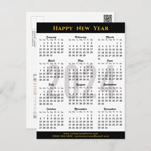 2024 Calendar Modern Black Gold Business Photo Holiday Postcard