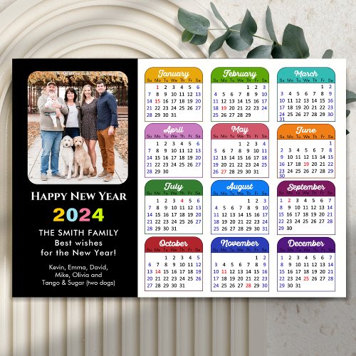 2024 Calendar Modern Black Photo Colorful Magnetic