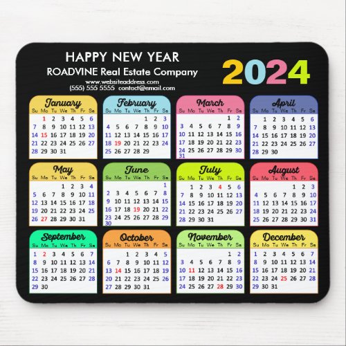 2024 Calendar Modern Black US Holidays Corporate  Mouse Pad